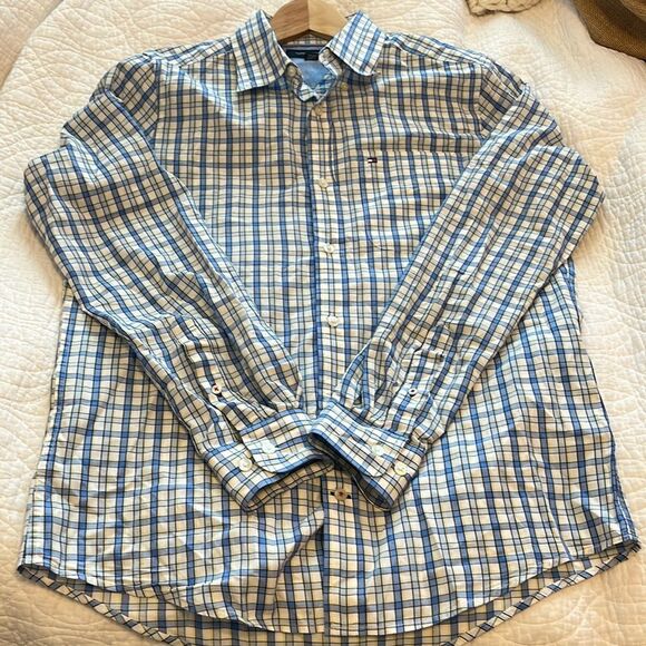 Tommy Hilfiger Men’s Plaid Button Down Sz Small Classic Preppy Blue Checked - Picture 6 of 10